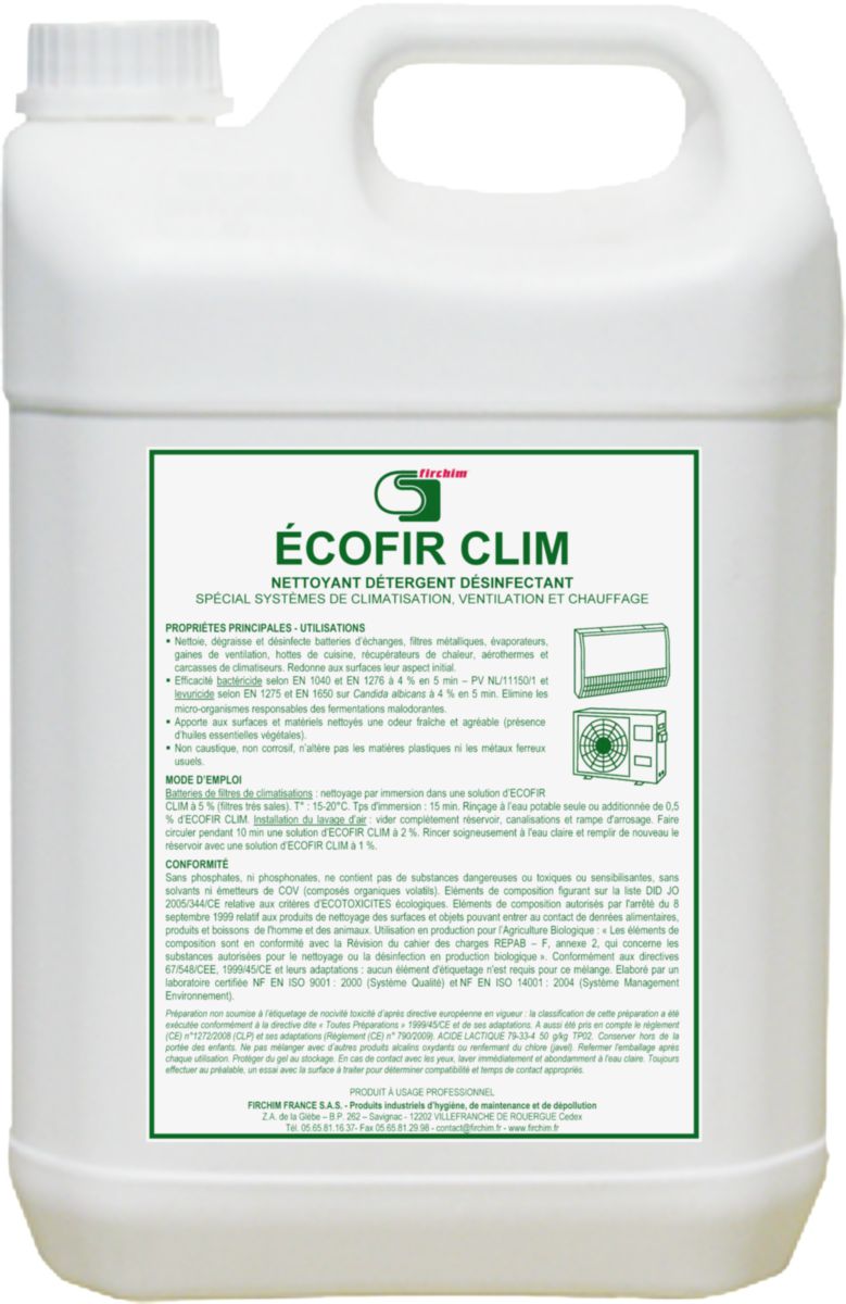 FIRCHIM - Nettoyant détergent désinfectant ECOFIR CLIM spécial Clim  écologique en 5L Réf ZI102