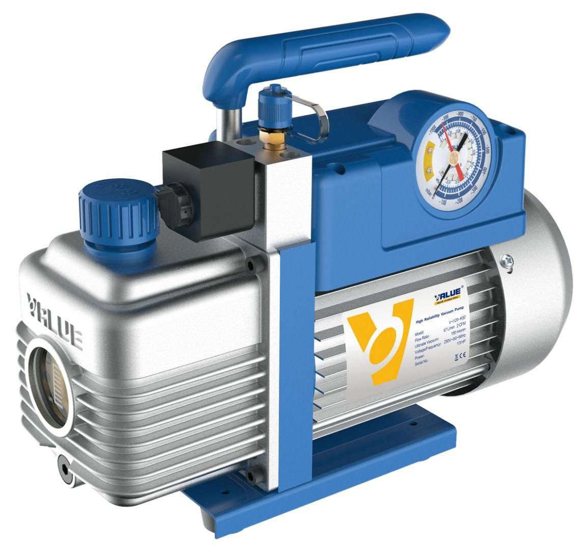 VALUE Pompe à vide R32 2 étages 142 litres/min avec manomètre + élétrovanne Réf TFVi260R32